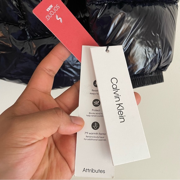 New Mens Calvin Klein Navy Quilted Water Resistant Puffer Jacket Sz L MSRP $225 - Picture 6 of 12